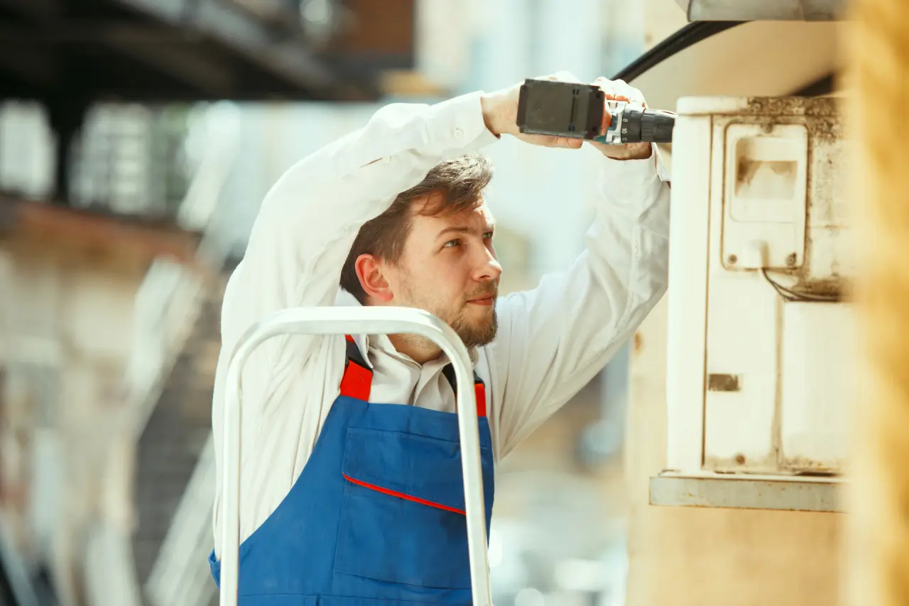 Working on commercial HVAC system